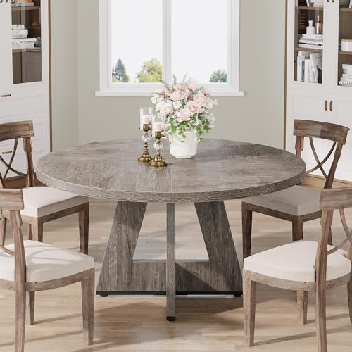 47" Round Grey Dining Table, Farmhouse Style Wood