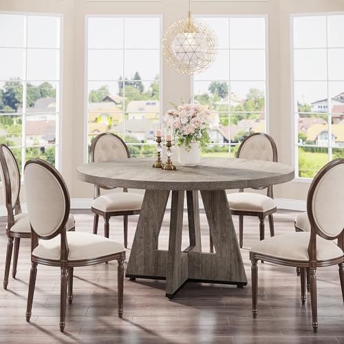 47" Round Grey Dining Table, Farmhouse Style Wood