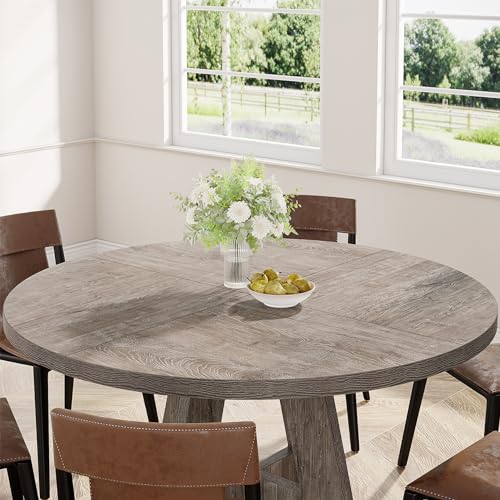 47" Round Grey Dining Table, Farmhouse Style Wood