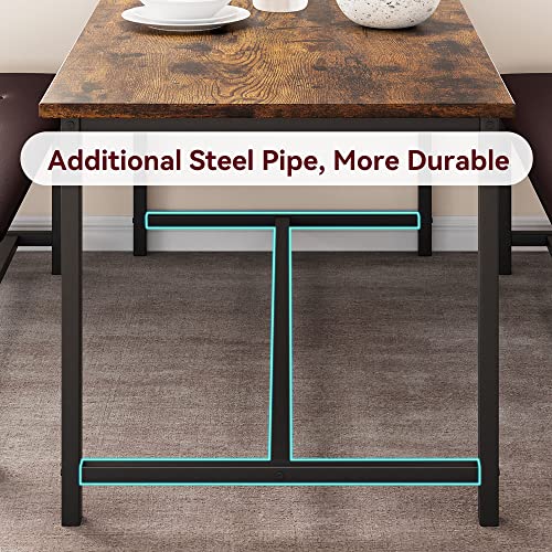 Rustic Brown Dining Table Set with Upholstered Bench