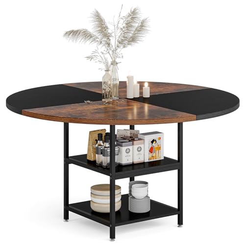Tribesigns 47" Round Wood Dining Table with Storage Shelf