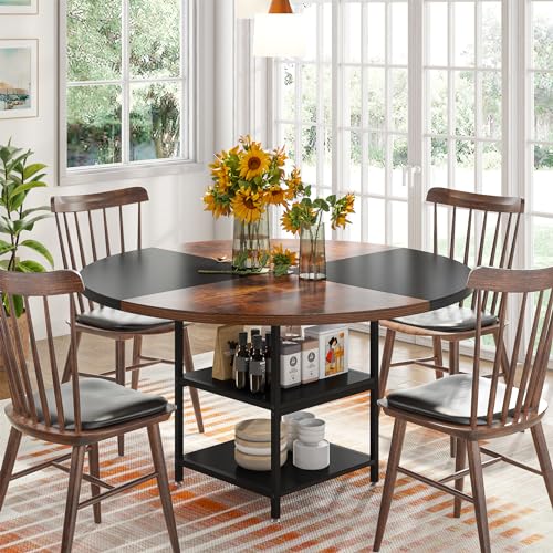 Tribesigns 47" Round Wood Dining Table with Storage Shelf