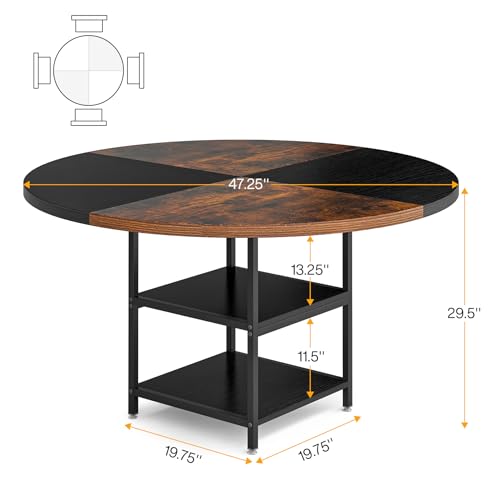 Tribesigns 47" Round Wood Dining Table with Storage Shelf