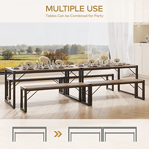 Grey Dining Table Set for 4 with Benches