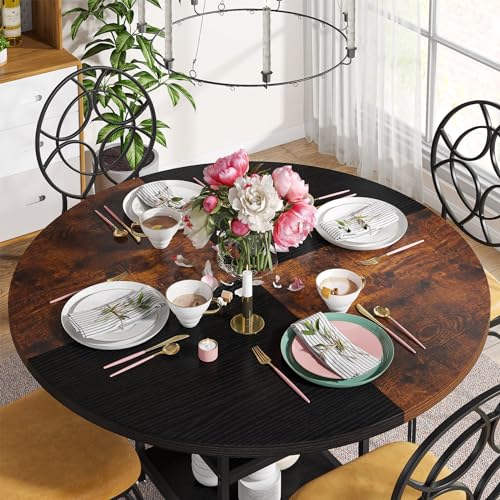 Tribesigns 47" Round Wood Dining Table with Storage Shelf