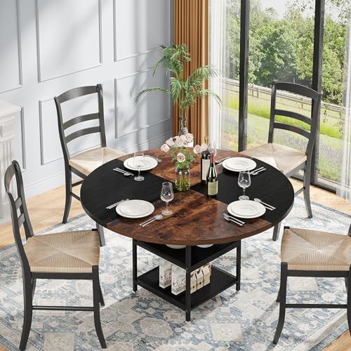 Tribesigns 47" Round Wood Dining Table with Storage Shelf