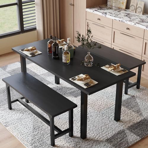 Extendable Dining Table Set with Benches, Easy Clean