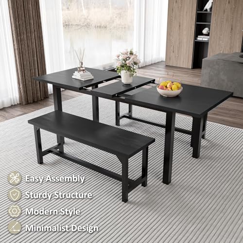 Extendable Dining Table Set with Benches, Easy Clean