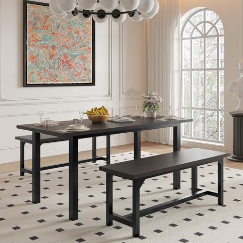 Extendable Dining Table Set with Benches, Easy Clean