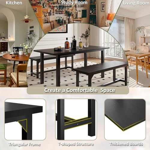 Extendable Dining Table Set with Benches, Easy Clean