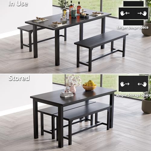 Extendable Dining Table Set with Benches, Easy Clean