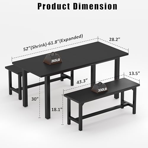 Extendable Dining Table Set with Benches, Easy Clean