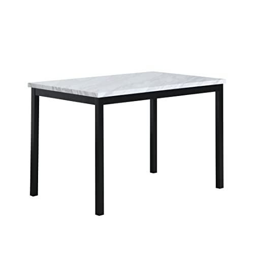 Roundhill Metal Dining Table with Faux Marble Top, Off-White