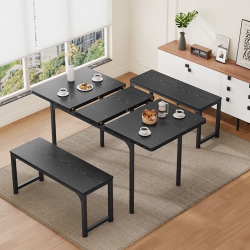 Mid Century-Modern 3-Piece Dining Table Set with Benches