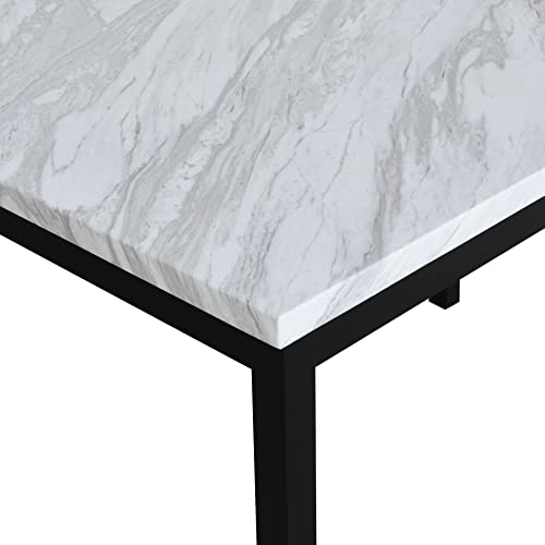 Roundhill Metal Dining Table with Faux Marble Top, Off-White