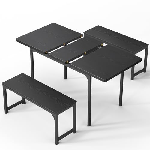 Mid Century-Modern 3-Piece Dining Table Set with Benches