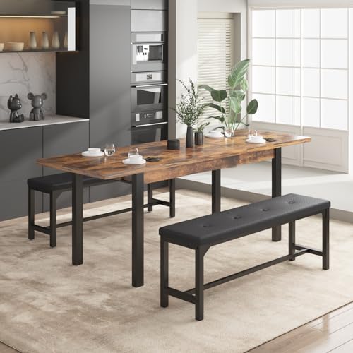 Rustic Brown Dining Table set for 4-8, Extendable