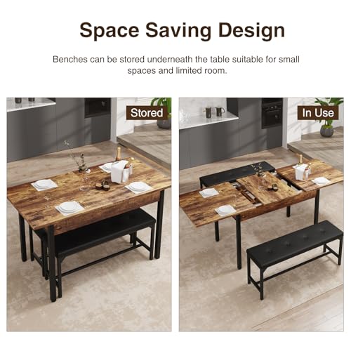 Rustic Brown Dining Table set for 4-8, Extendable