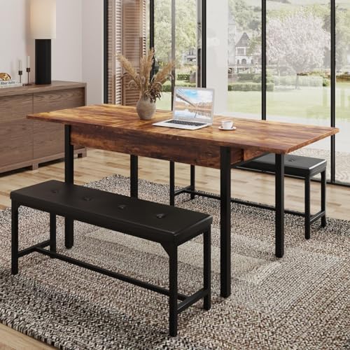 Rustic Brown Dining Table set for 4-8, Extendable