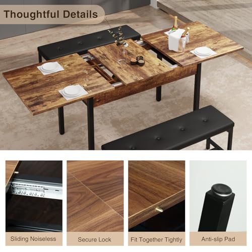 Rustic Brown Dining Table set for 4-8, Extendable