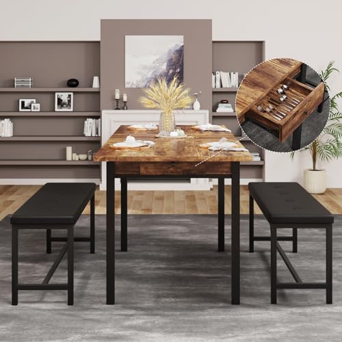 Rustic Brown Dining Table set for 4-8, Extendable