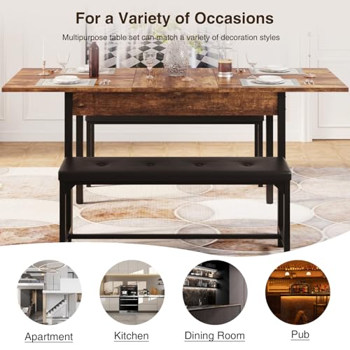 Rustic Brown Dining Table set for 4-8, Extendable
