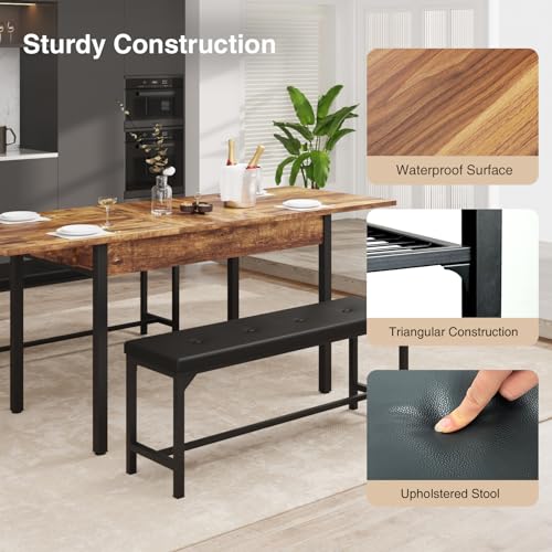 Rustic Brown Dining Table set for 4-8, Extendable