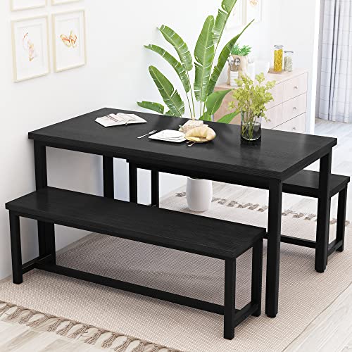 3 Piece Farmhouse Dining Table Set with Benches
