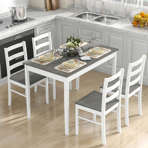 Tangkula 4-Person Dining Table Set, Farmhouse Style, Grey/White