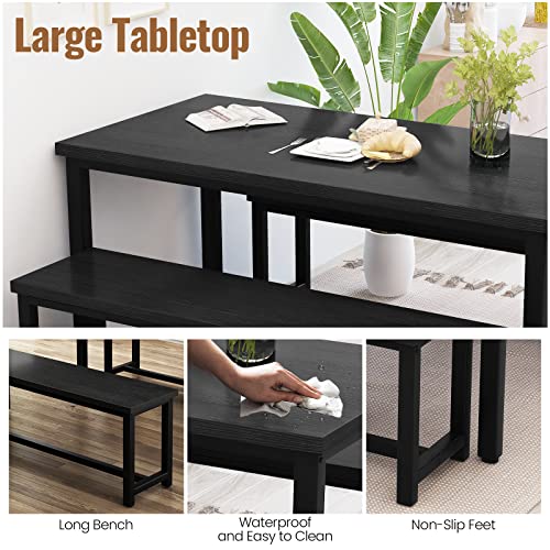 3 Piece Farmhouse Dining Table Set with Benches