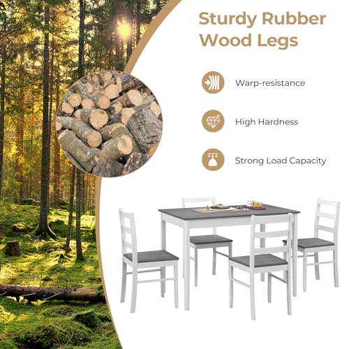 Tangkula 4-Person Dining Table Set, Farmhouse Style, Grey/White
