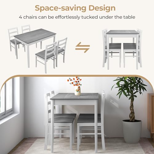 Tangkula 4-Person Dining Table Set, Farmhouse Style, Grey/White