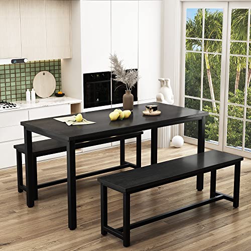 3 Piece Farmhouse Dining Table Set with Benches