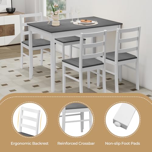 Tangkula 4-Person Dining Table Set, Farmhouse Style, Grey/White