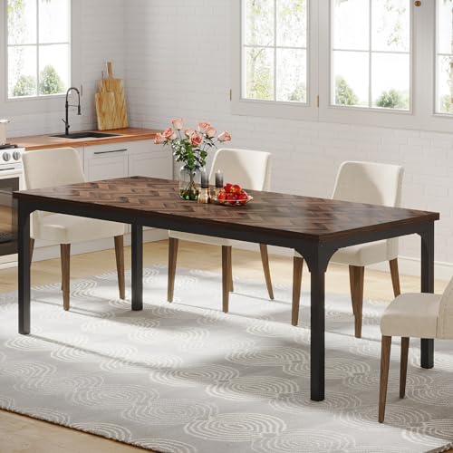 70.9" Farmhouse Dining Table w/ Metal Legs, Brown