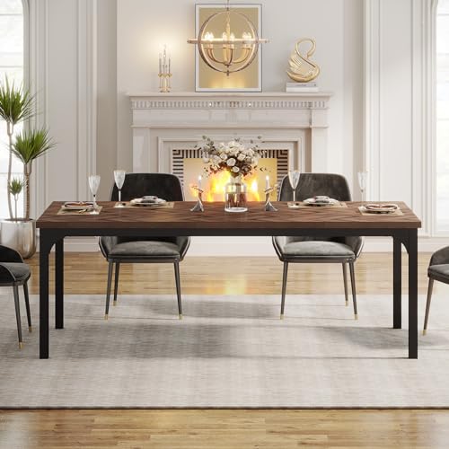 70.9" Farmhouse Dining Table w/ Metal Legs, Brown