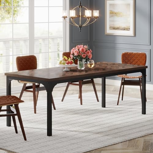70.9" Farmhouse Dining Table w/ Metal Legs, Brown