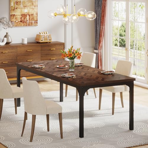 70.9" Farmhouse Dining Table w/ Metal Legs, Brown
