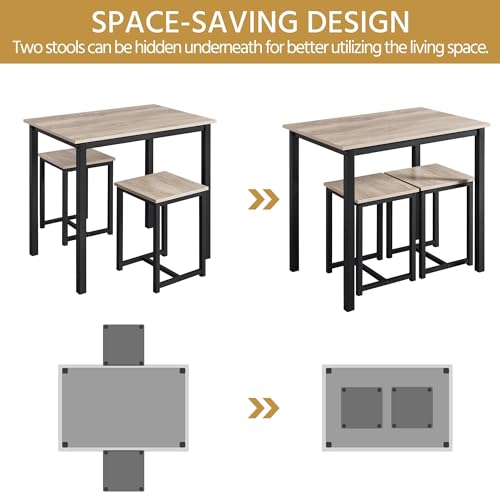 3-Piece Dining Set - Compact Table with 2 Stools