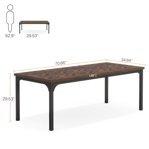 70.9" Farmhouse Dining Table w/ Metal Legs, Brown
