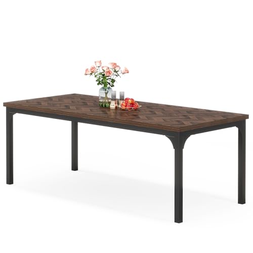 70.9" Farmhouse Dining Table w/ Metal Legs, Brown