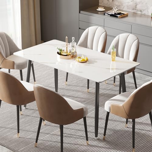 Elegant 55" White Marble Dining Table with Metal Legs