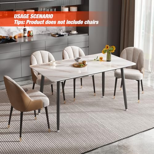 Elegant 55" White Marble Dining Table with Metal Legs