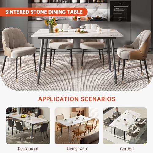 Elegant 55" White Marble Dining Table with Metal Legs