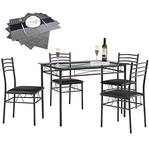 VECELO Dining Set with 4 Chairs and Placemats