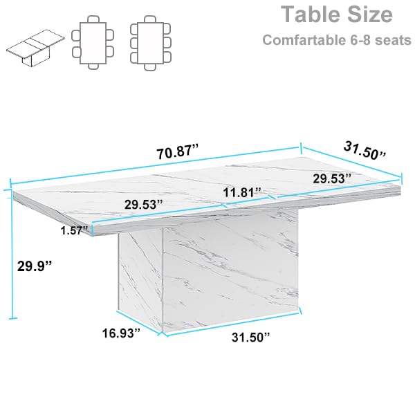 Marble Dining Table for 6-8 People, 70" Long