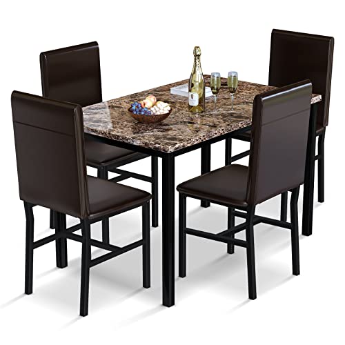 5 Piece Faux Marble Dining Table Set with Chairs