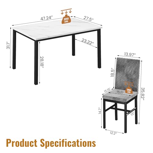 Elegant Faux Marble Dining Set with Velvet Chairs