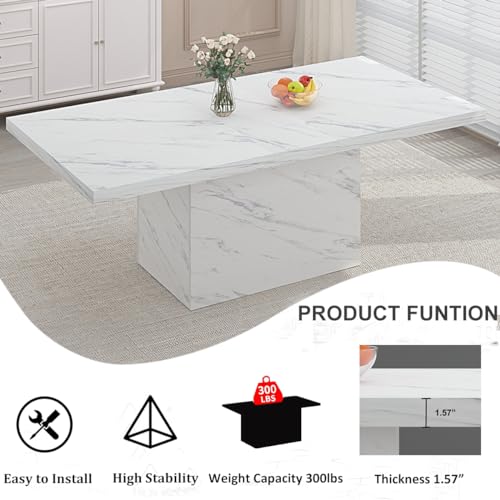 Marble Dining Table for 6-8 People, 70" Long