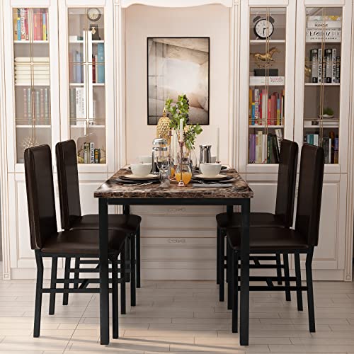5 Piece Faux Marble Dining Table Set with Chairs